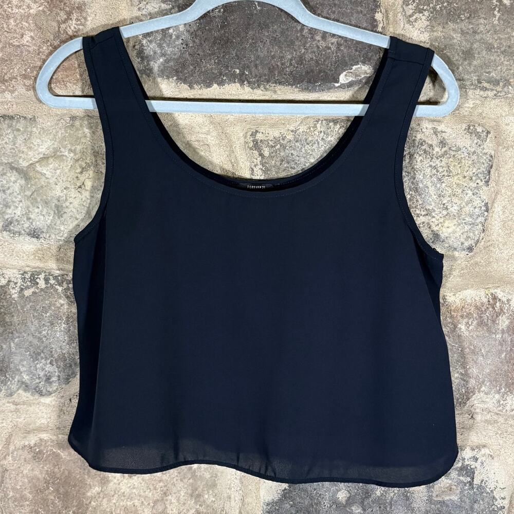 Forever 21 Cropped Tank Top‎ Juniors Small Navy Blue Lightweight Boxy Semi-Sheer